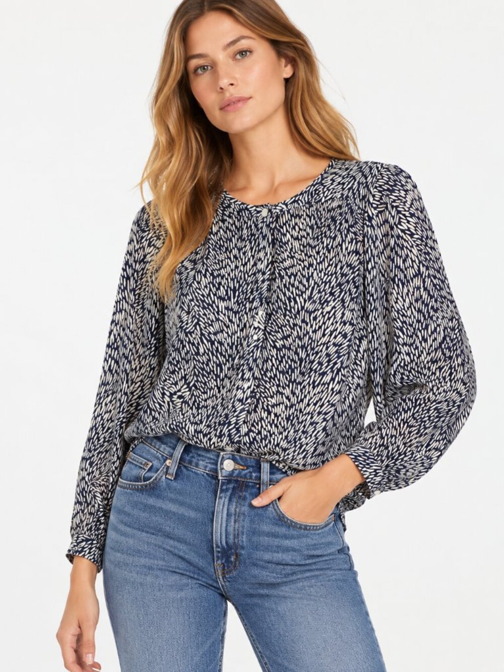 Joie 100% Silk Blue White Abstract Print Blouse Size S